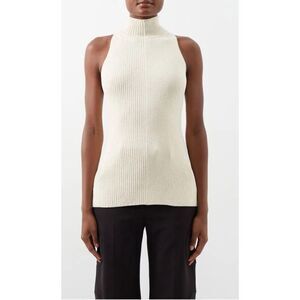 PROENZA SCHOULER High-Neck Ribbed Cotton-Blend Tank Top in Ecru NWT Size S